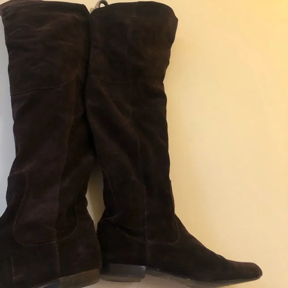 White Mountain Low Heel Dark Brown Knee-High Suede Boots (7.5)